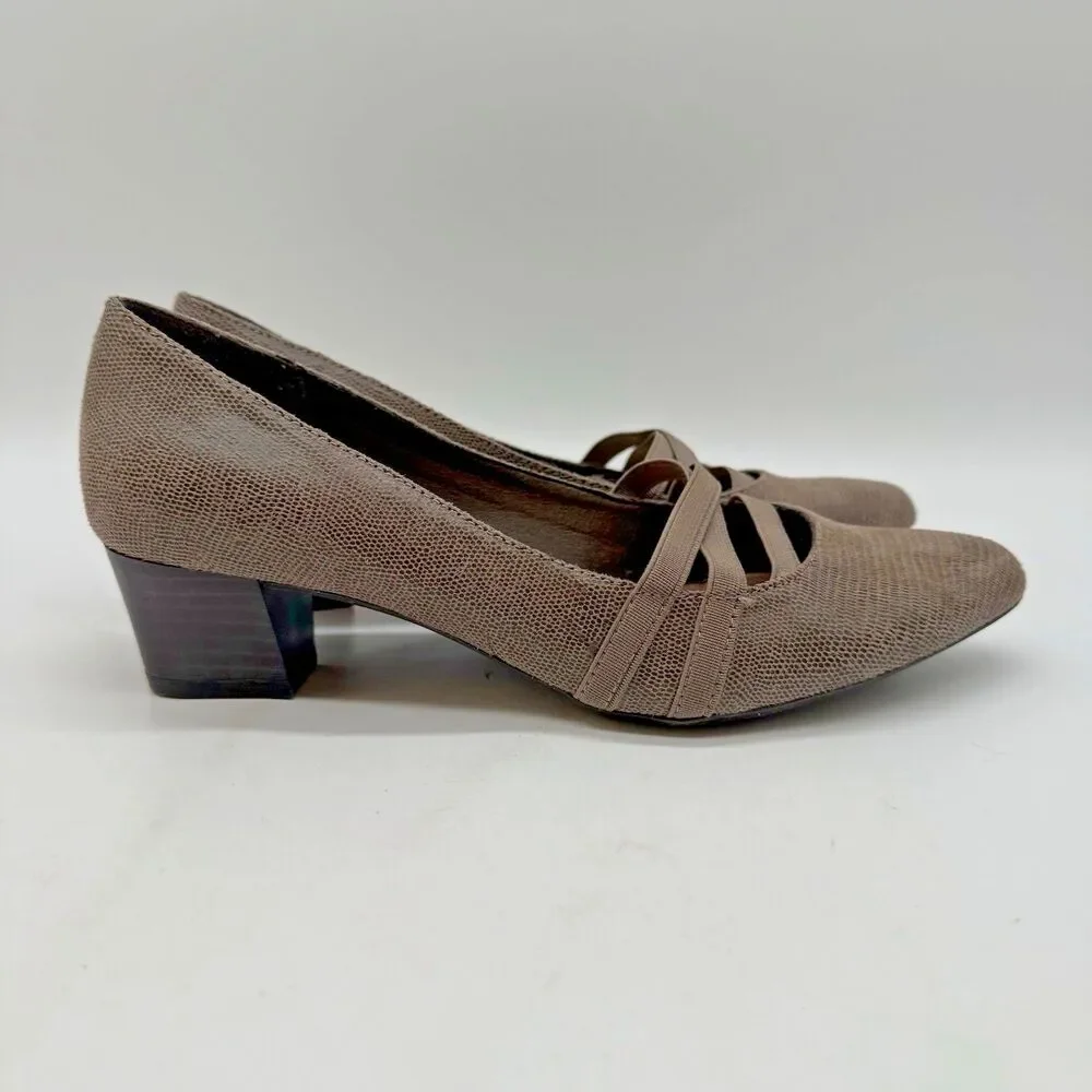 Kim Rogers Olissa Classic Pump Women's 6.5M Brown Faux Reptile Textile Heels